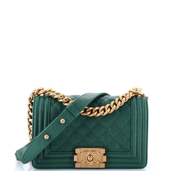 Chanel Boy Flap Bag Quilted Caviar Small Green - Picture 1 of 8